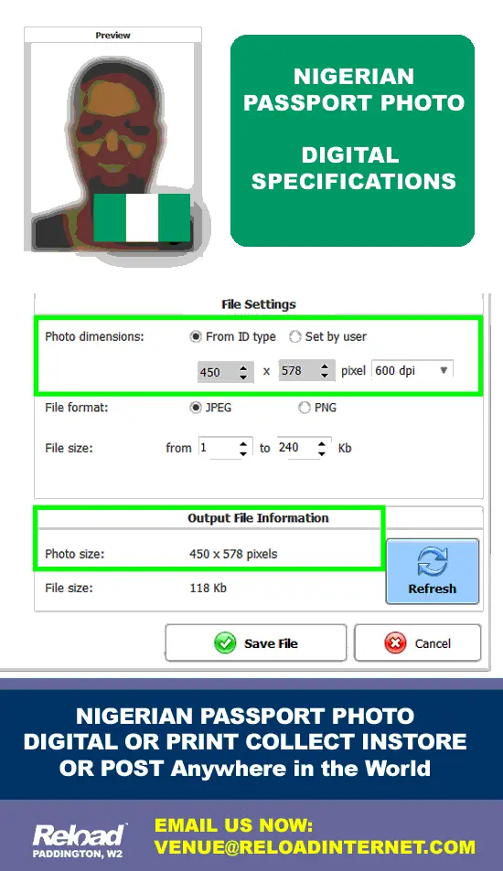 Digital Nigeria Passport Photo specifications